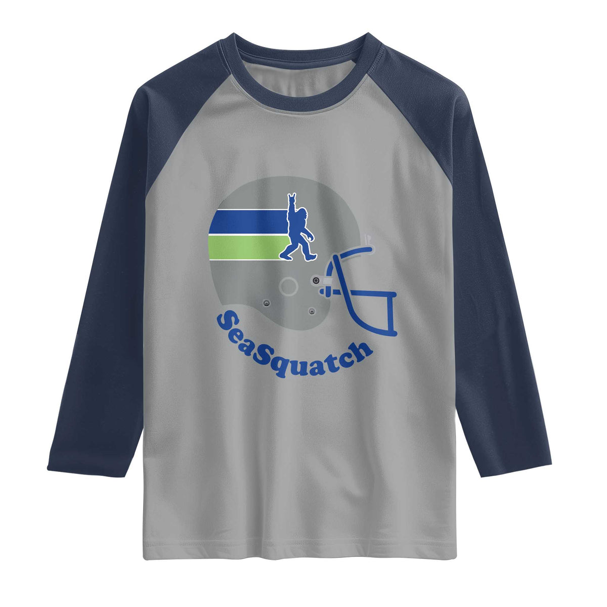 SeaSquatch Bigfoot Football Helmet Raglan Shirt Seattle Sports Fan Pride
