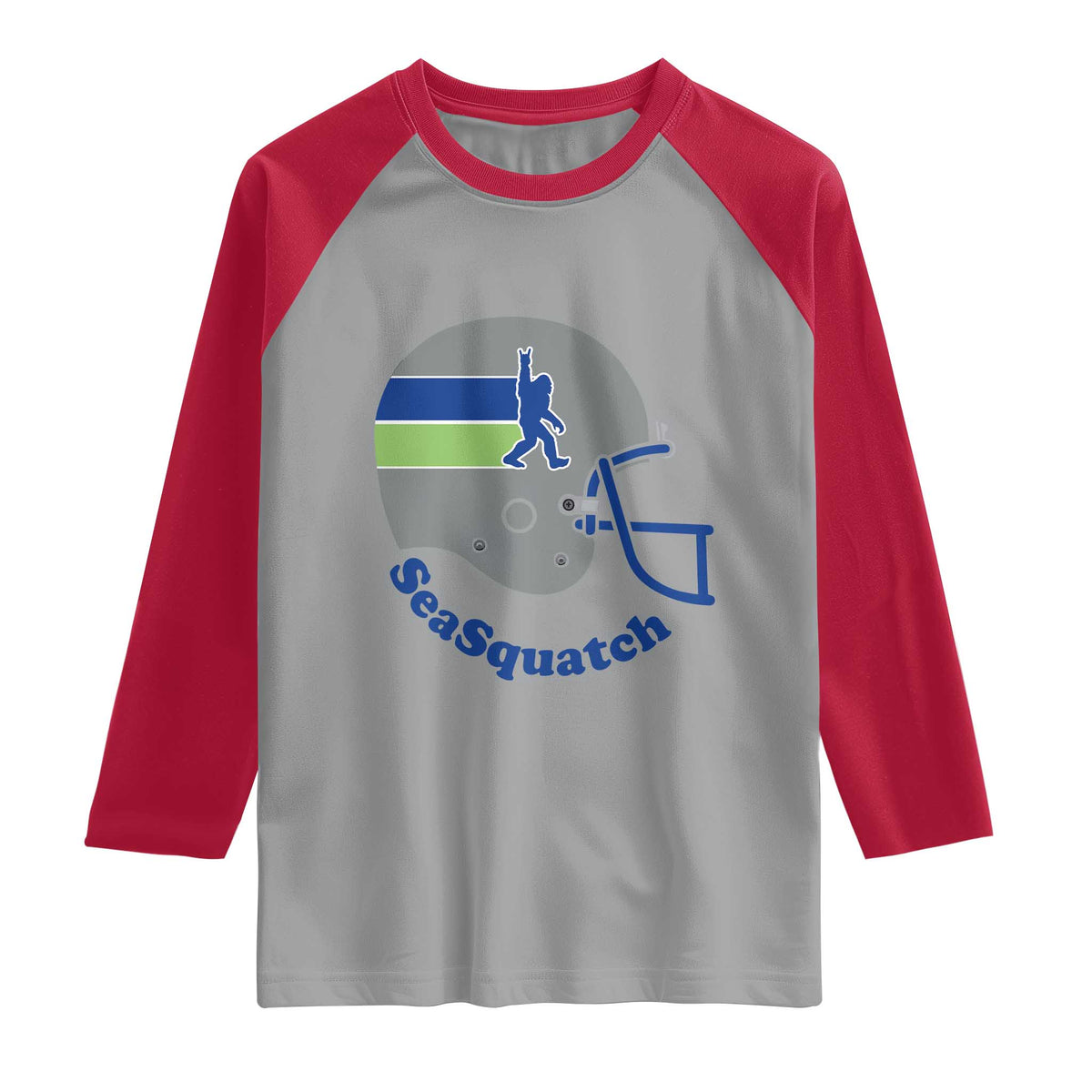 SeaSquatch Bigfoot Football Helmet Raglan Shirt Seattle Sports Fan Pride