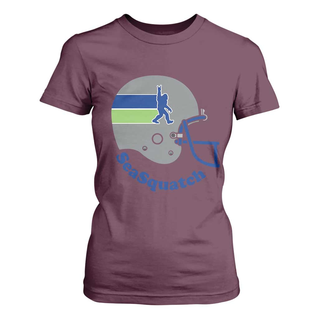 SeaSquatch Bigfoot Football Helmet T Shirt For Women Seattle Sports Fan Pride