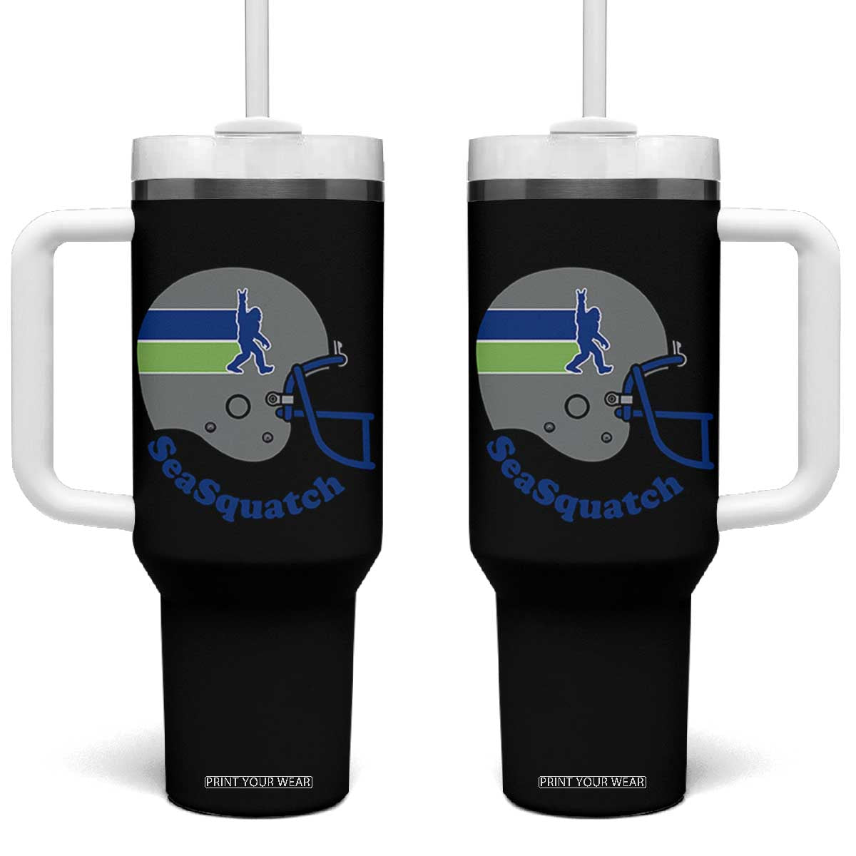SeaSquatch Bigfoot Football Helmet Tumbler With Handle Seattle Sports Fan Pride TS12 One Size: 40 oz Black Print Your Wear