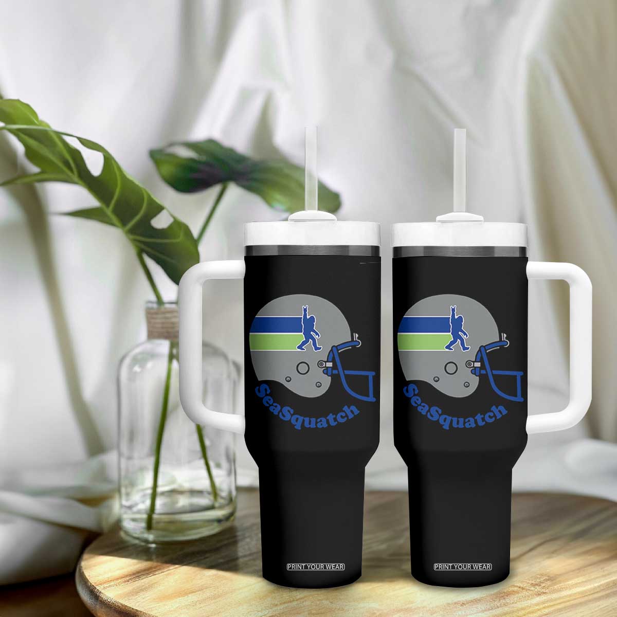 SeaSquatch Bigfoot Football Helmet Tumbler With Handle Seattle Sports Fan Pride