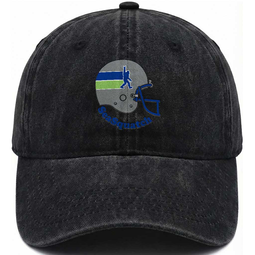 SeaSquatch Bigfoot Football Helmet Washed Cotton Baseball Cap Seattle Sports Fan Pride TS12 Print Your Wear