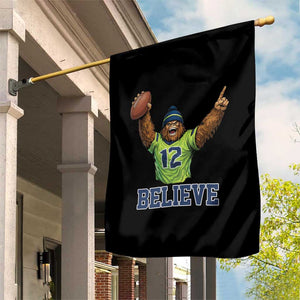 Funny Bigfoot Seattle Sports Fan Garden Flag Pacific Northwest Football Graphic