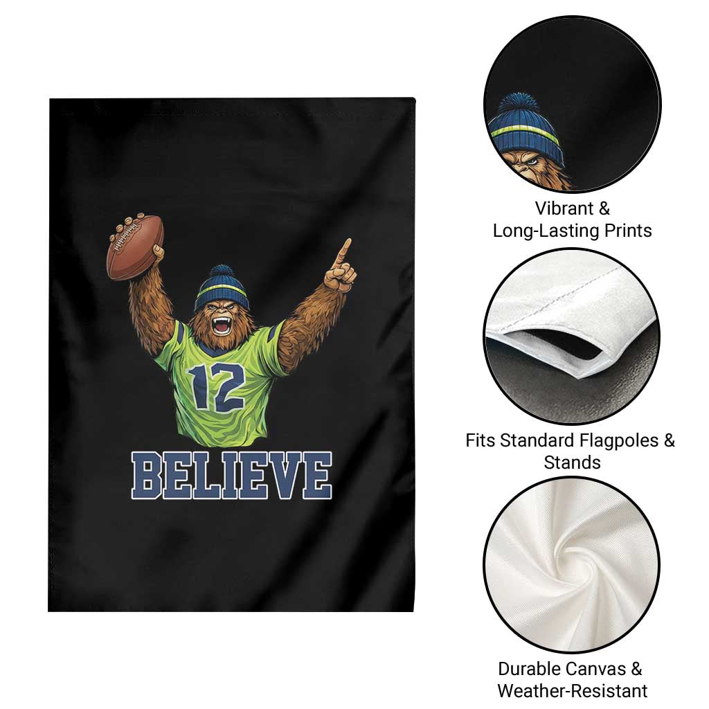 Funny Bigfoot Seattle Sports Fan Garden Flag Pacific Northwest Football Graphic