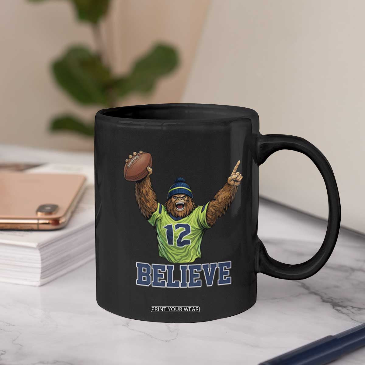 Funny Bigfoot Seattle Sports Fan Coffee Mug Pacific Northwest Football Graphic
