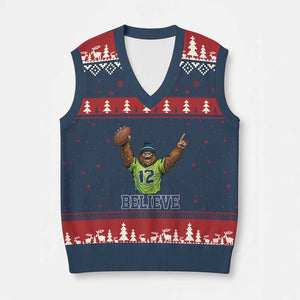 Funny Bigfoot Seattle Sports Fan V-Neck Knit Sweater Vest Pacific Northwest Football Graphic