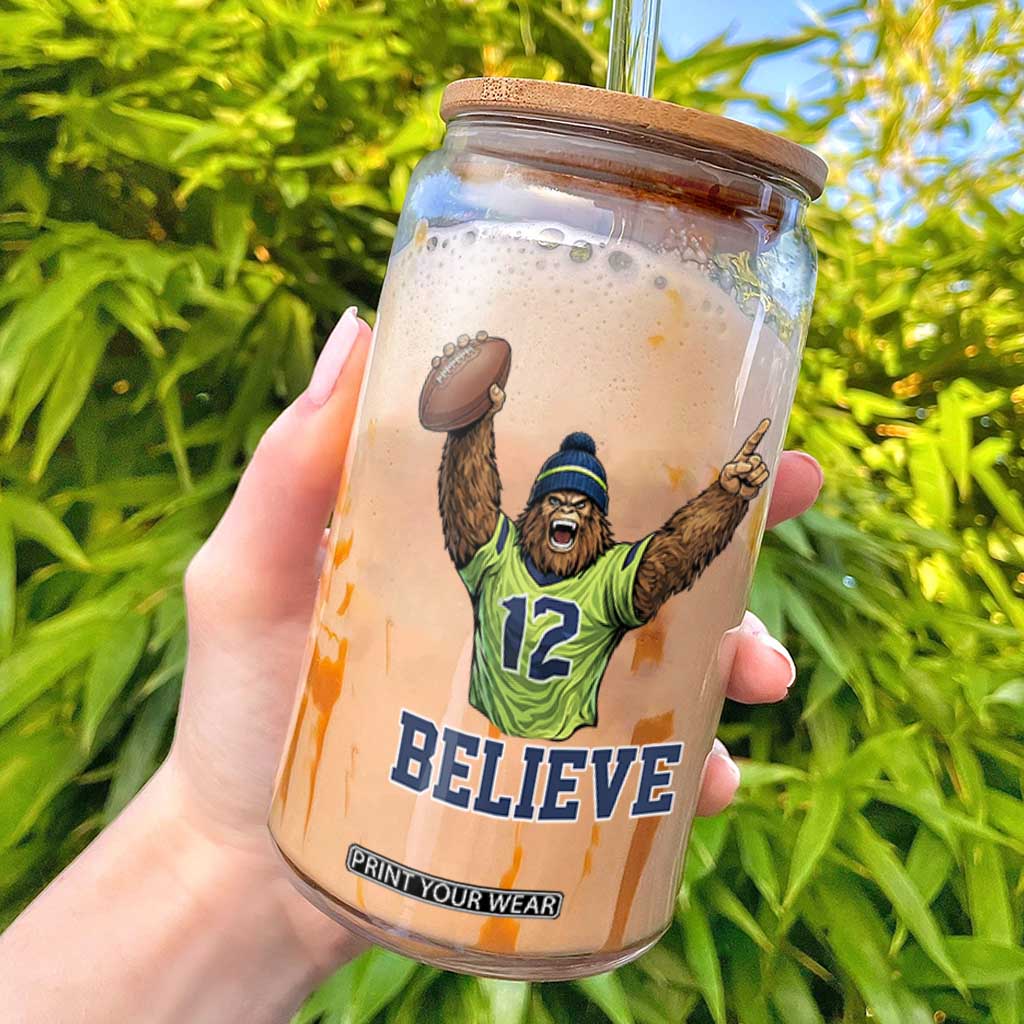 Funny Bigfoot Seattle Sports Fan Glass Can Pacific Northwest Football Graphic TS12 Black Print Your Wear