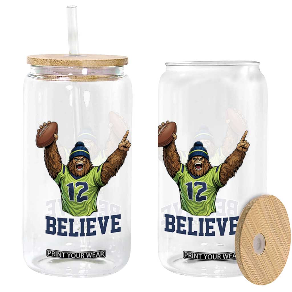 Funny Bigfoot Seattle Sports Fan Glass Can Pacific Northwest Football Graphic