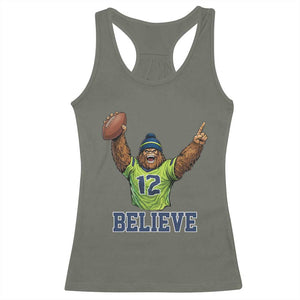 Funny Bigfoot Seattle Sports Fan Racerback Tank Top Pacific Northwest Football Graphic