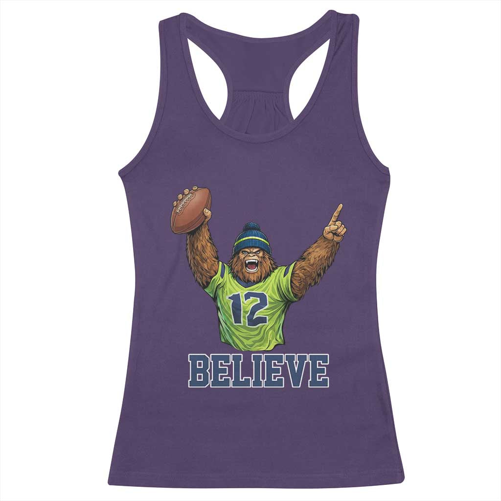 Funny Bigfoot Seattle Sports Fan Racerback Tank Top Pacific Northwest Football Graphic