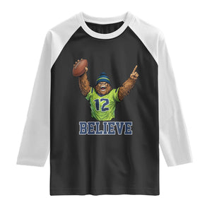 Funny Bigfoot Seattle Sports Fan Raglan Shirt Pacific Northwest Football Graphic