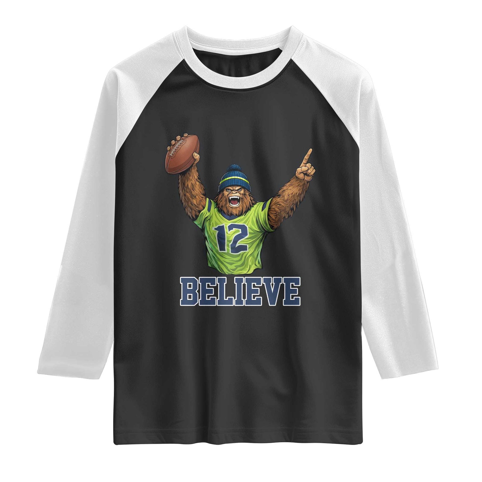 Funny Bigfoot Seattle Sports Fan Raglan Shirt Pacific Northwest Football Graphic TS12 Black White Print Your Wear