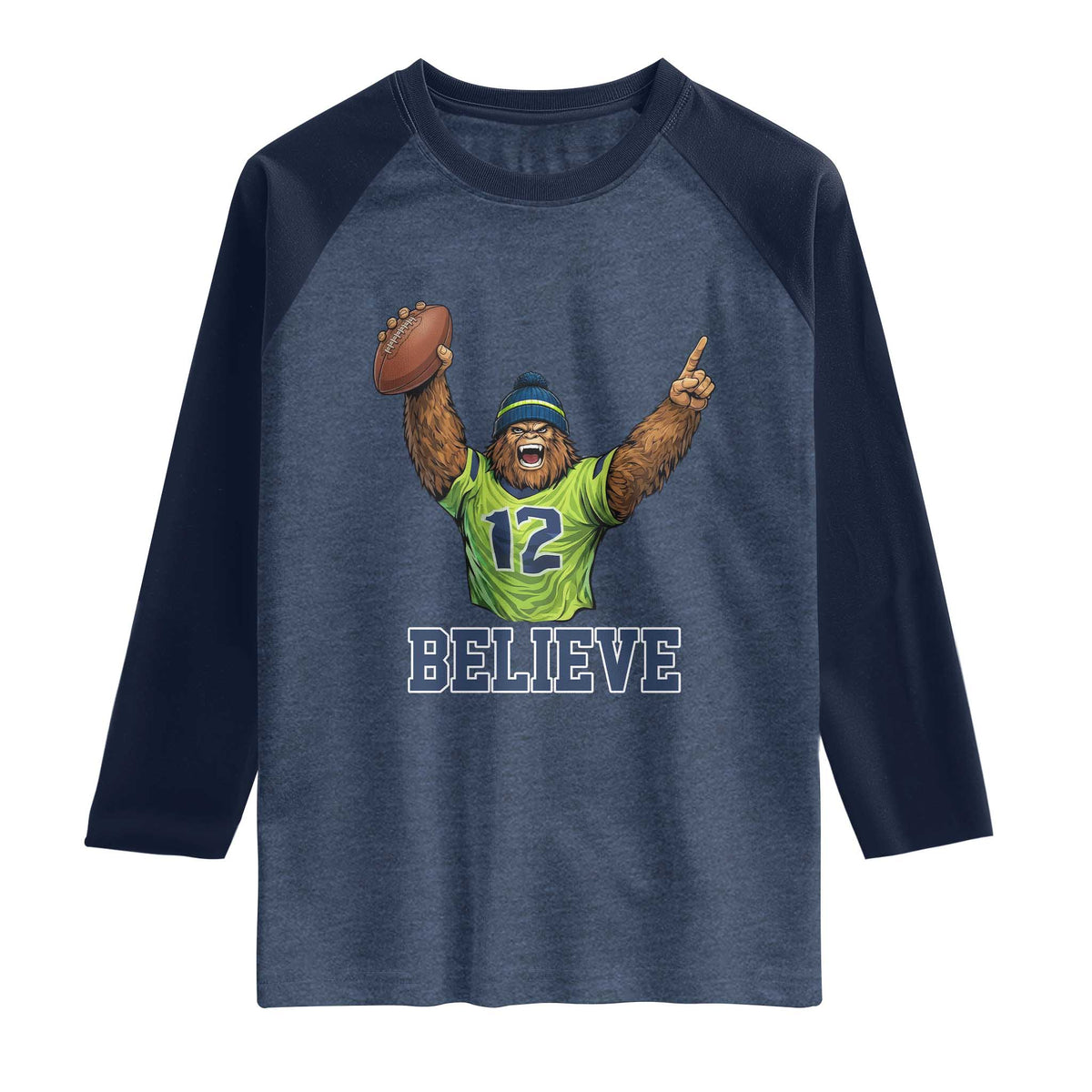 Funny Bigfoot Seattle Sports Fan Raglan Shirt Pacific Northwest Football Graphic