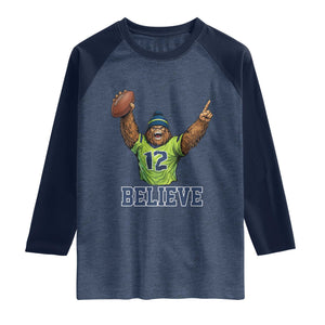 Funny Bigfoot Seattle Sports Fan Raglan Shirt Pacific Northwest Football Graphic