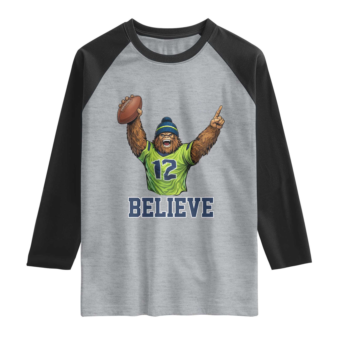Funny Bigfoot Seattle Sports Fan Raglan Shirt Pacific Northwest Football Graphic
