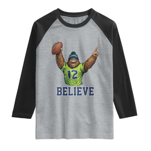 Funny Bigfoot Seattle Sports Fan Raglan Shirt Pacific Northwest Football Graphic