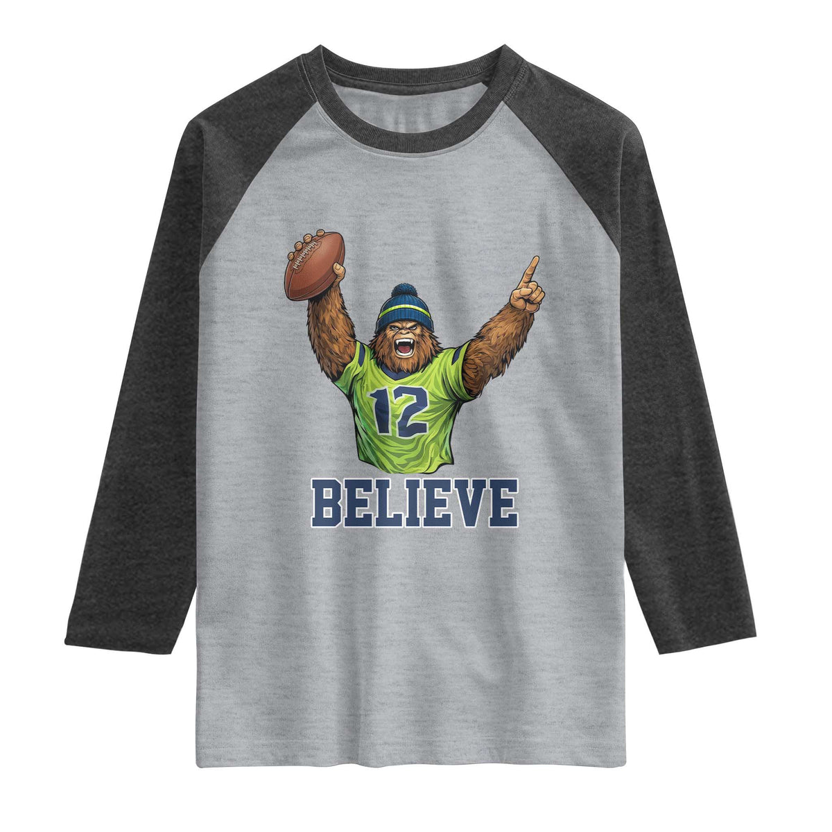 Funny Bigfoot Seattle Sports Fan Raglan Shirt Pacific Northwest Football Graphic