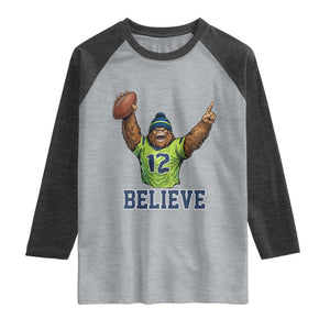 Funny Bigfoot Seattle Sports Fan Raglan Shirt Pacific Northwest Football Graphic