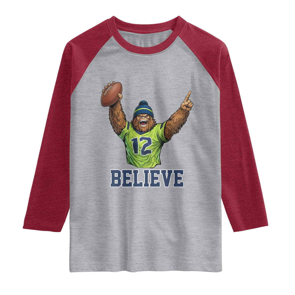 Funny Bigfoot Seattle Sports Fan Raglan Shirt Pacific Northwest Football Graphic