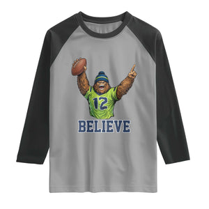 Funny Bigfoot Seattle Sports Fan Raglan Shirt Pacific Northwest Football Graphic