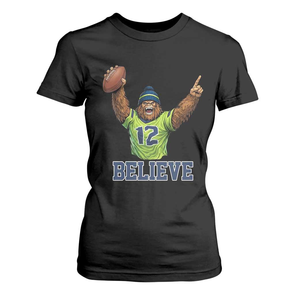 Funny Bigfoot Seattle Sports Fan T Shirt For Women Pacific Northwest Football Graphic