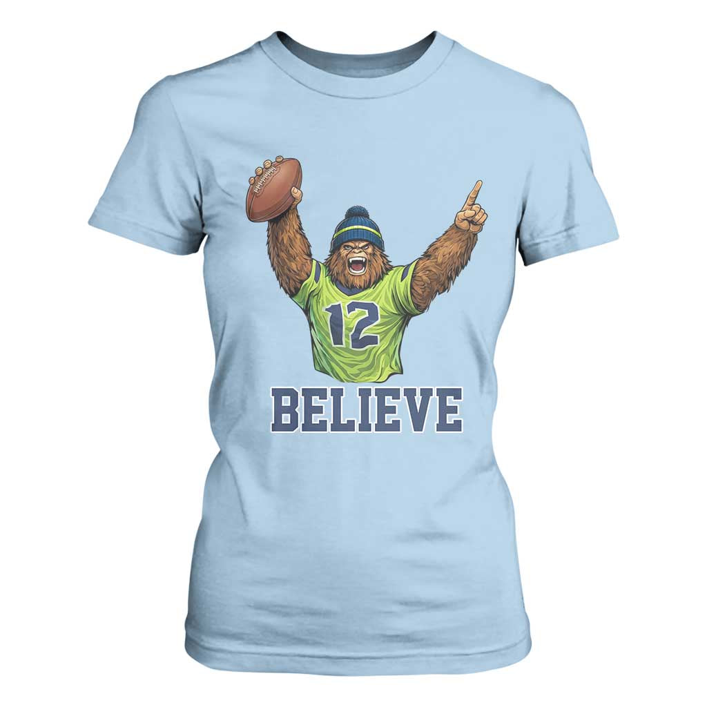 Funny Bigfoot Seattle Sports Fan T Shirt For Women Pacific Northwest Football Graphic