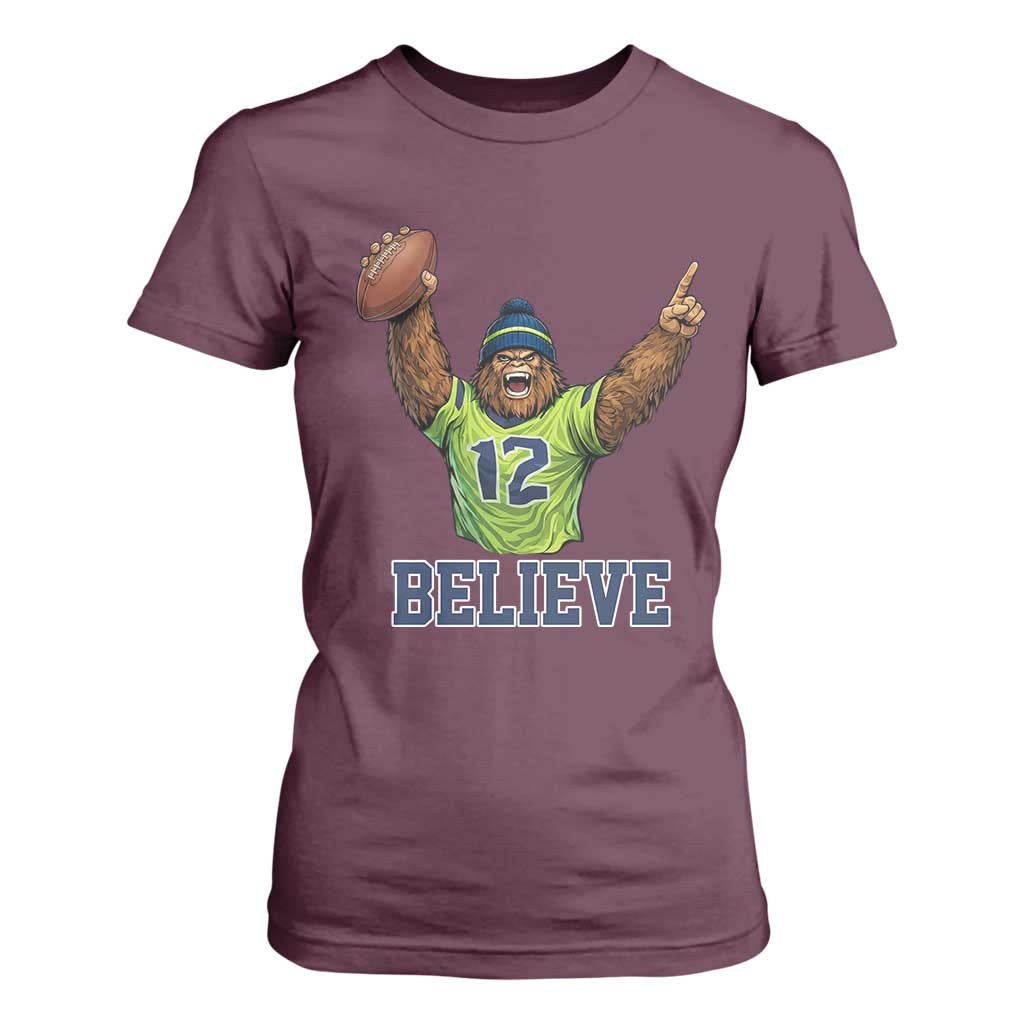 Funny Bigfoot Seattle Sports Fan T Shirt For Women Pacific Northwest Football Graphic