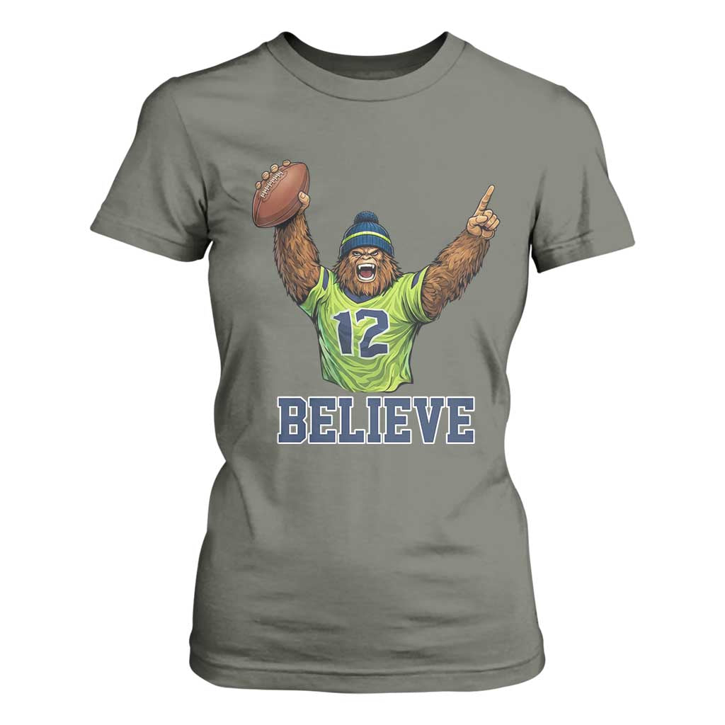 Funny Bigfoot Seattle Sports Fan T Shirt For Women Pacific Northwest Football Graphic