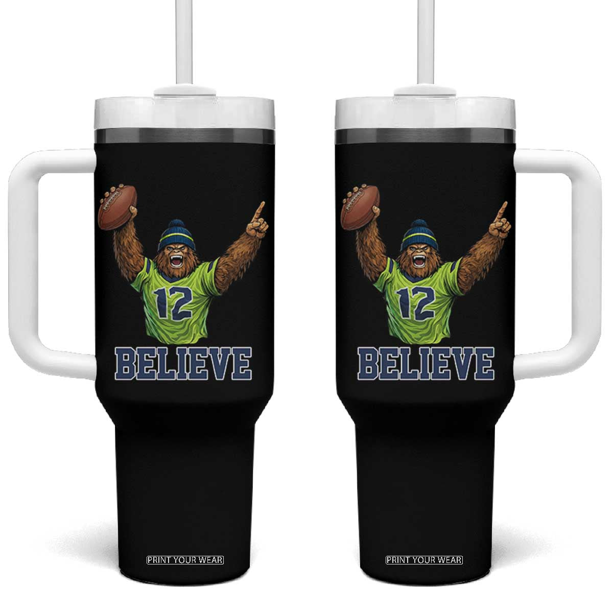 Funny Bigfoot Seattle Sports Fan Tumbler With Handle Pacific Northwest Football Graphic TS12 One Size: 40 oz Black Print Your Wear