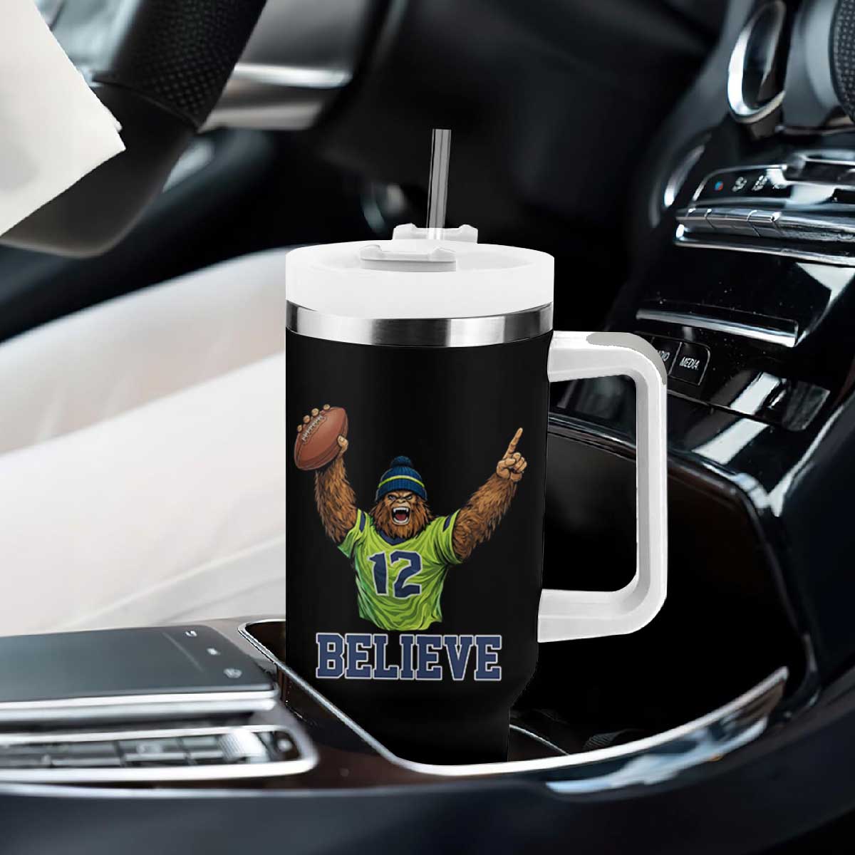 Funny Bigfoot Seattle Sports Fan Tumbler With Handle Pacific Northwest Football Graphic