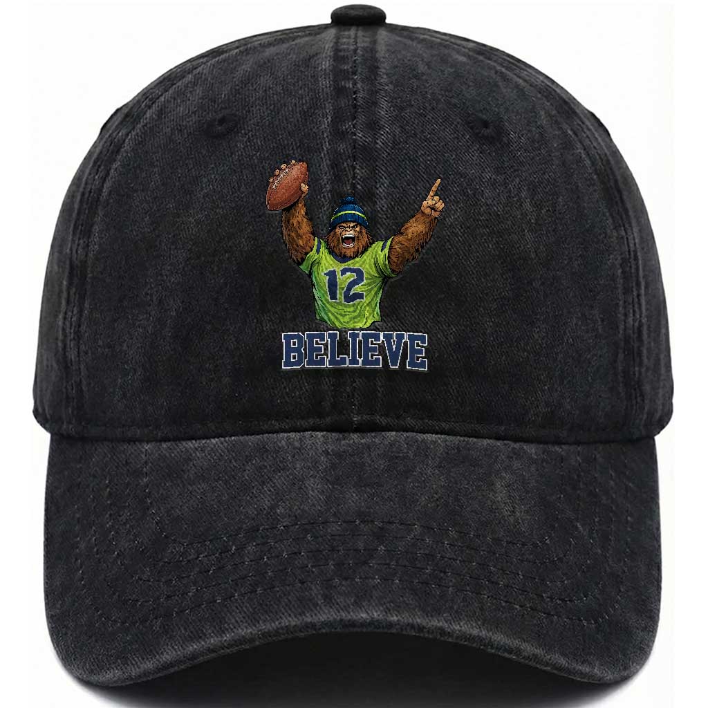 Funny Bigfoot Seattle Sports Fan Washed Cotton Baseball Cap Pacific Northwest Football Graphic TS12 Print Your Wear