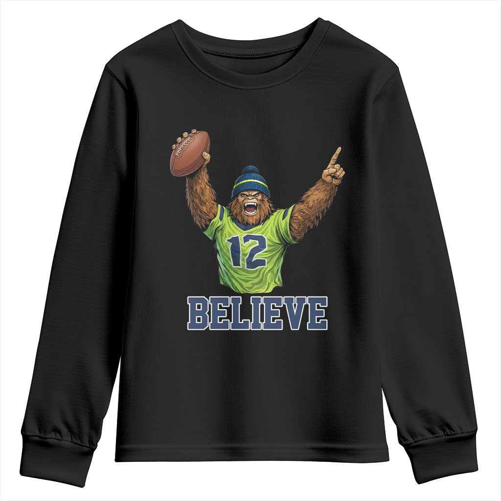 Funny Bigfoot Seattle Sports Fan Youth Sweatshirt Pacific Northwest Football Graphic