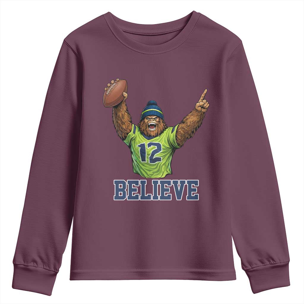 Funny Bigfoot Seattle Sports Fan Youth Sweatshirt Pacific Northwest Football Graphic