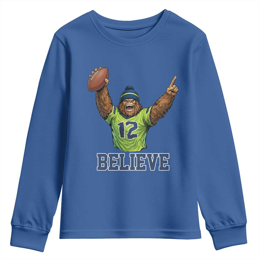 Funny Bigfoot Seattle Sports Fan Youth Sweatshirt Pacific Northwest Football Graphic TS12 Royal Blue Print Your Wear
