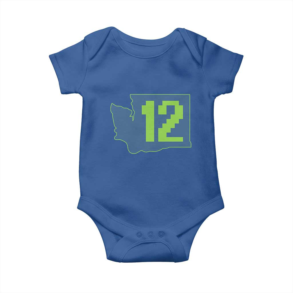 Washington State Map Number 12 Baby Onesie Pacific Northwest Sports Fan TS12 Royal Blue Print Your Wear
