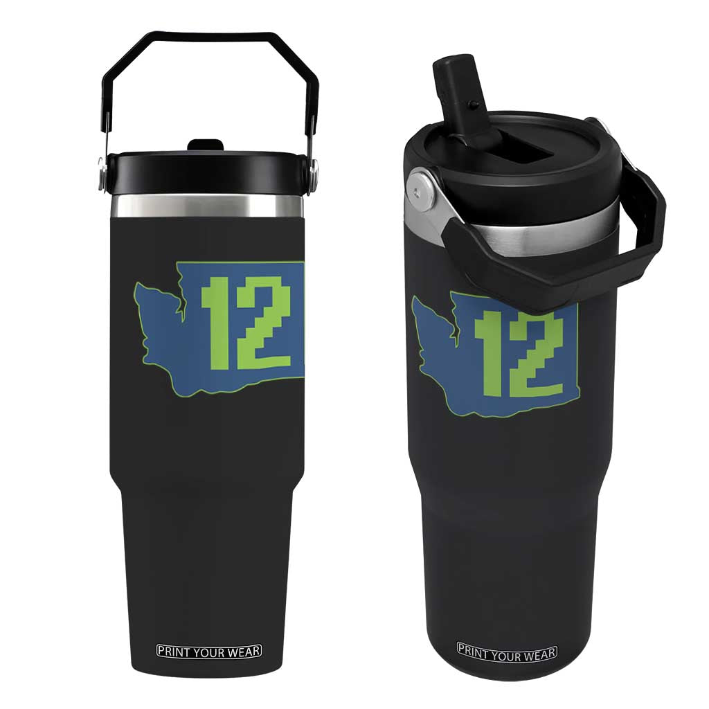 Washington State Map Number 12 Flip Straw Tumbler Pacific Northwest Sports Fan TS12 One Size: 30 oz Black Print Your Wear