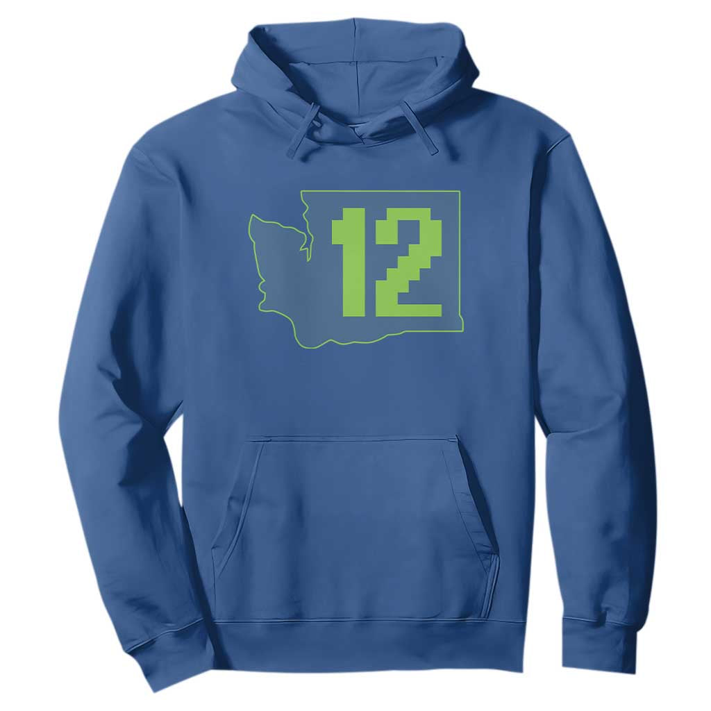 Washington State Map Number 12 Hoodie Pacific Northwest Sports Fan TS12 Royal Blue Print Your Wear