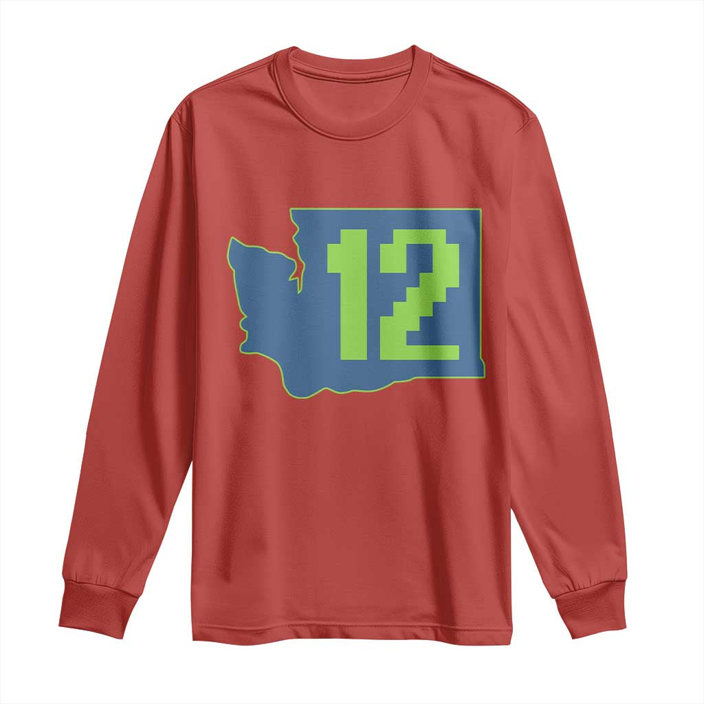 Washington State Map Number 12 Long Sleeve Shirt Pacific Northwest Sports Fan