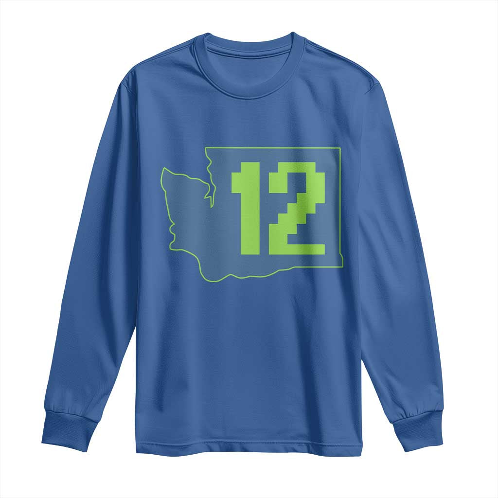 Washington State Map Number 12 Long Sleeve Shirt Pacific Northwest Sports Fan TS12 Royal Blue Print Your Wear