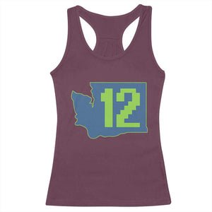 Washington State Map Number 12 Racerback Tank Top Pacific Northwest Sports Fan
