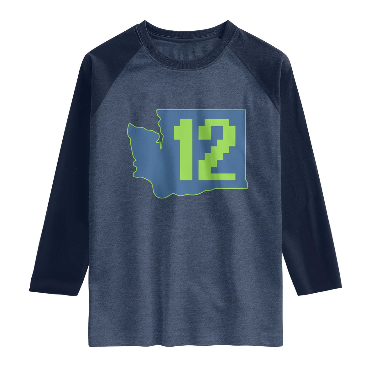 Washington State Map Number 12 Raglan Shirt Pacific Northwest Sports Fan