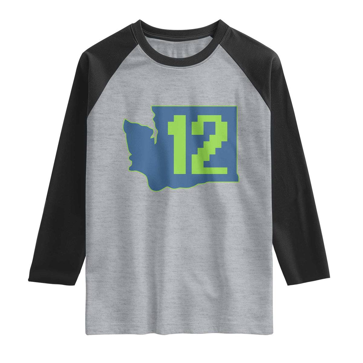Washington State Map Number 12 Raglan Shirt Pacific Northwest Sports Fan