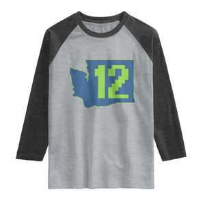 Washington State Map Number 12 Raglan Shirt Pacific Northwest Sports Fan