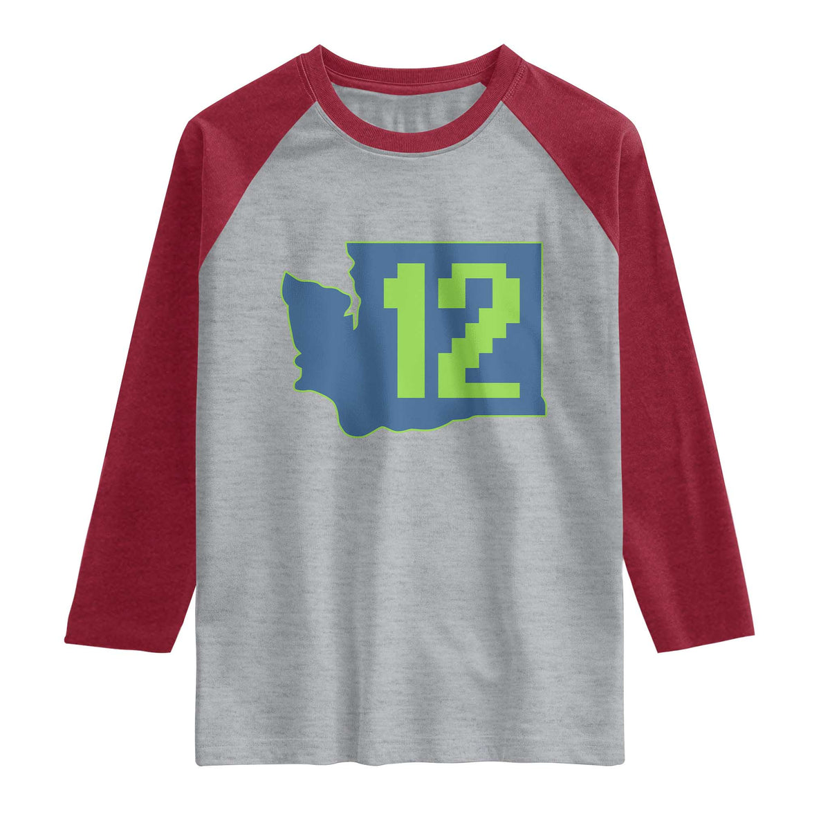 Washington State Map Number 12 Raglan Shirt Pacific Northwest Sports Fan