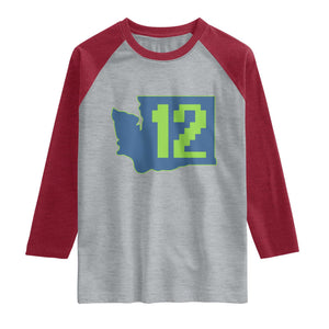Washington State Map Number 12 Raglan Shirt Pacific Northwest Sports Fan