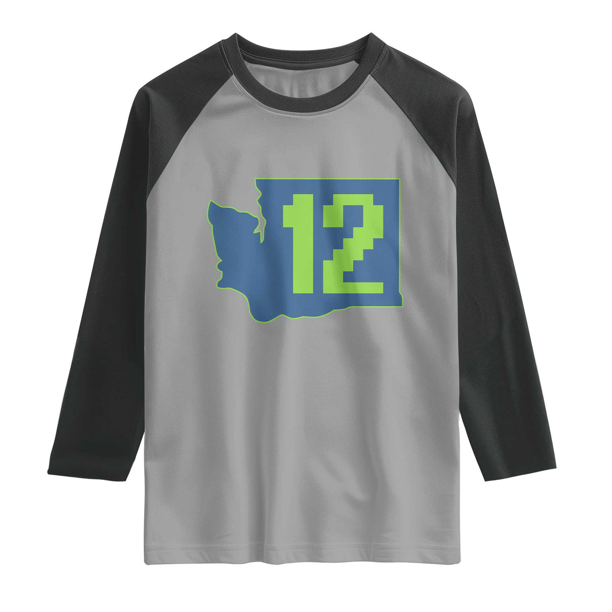 Washington State Map Number 12 Raglan Shirt Pacific Northwest Sports Fan