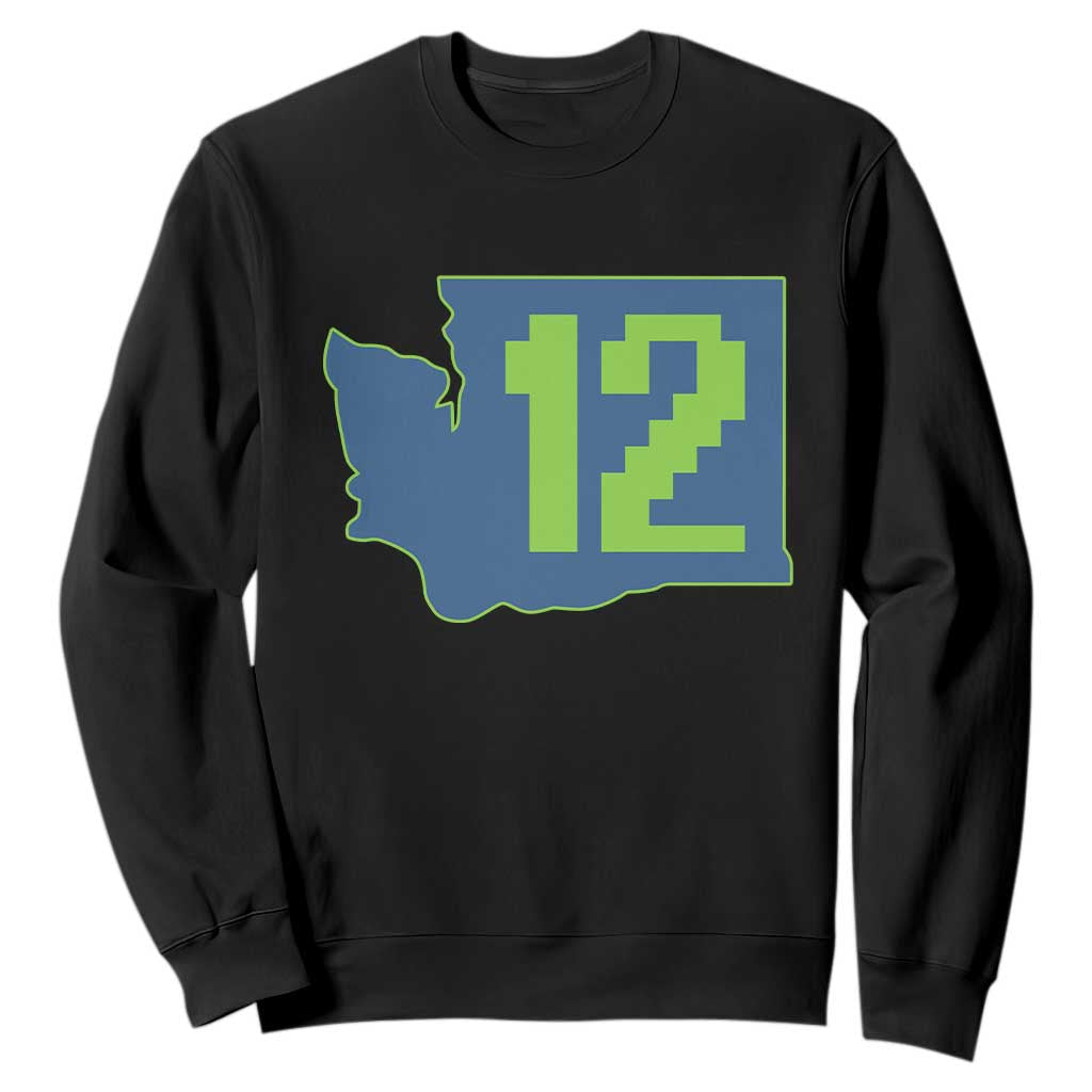 Washington State Map Number 12 Sweatshirt Pacific Northwest Sports Fan