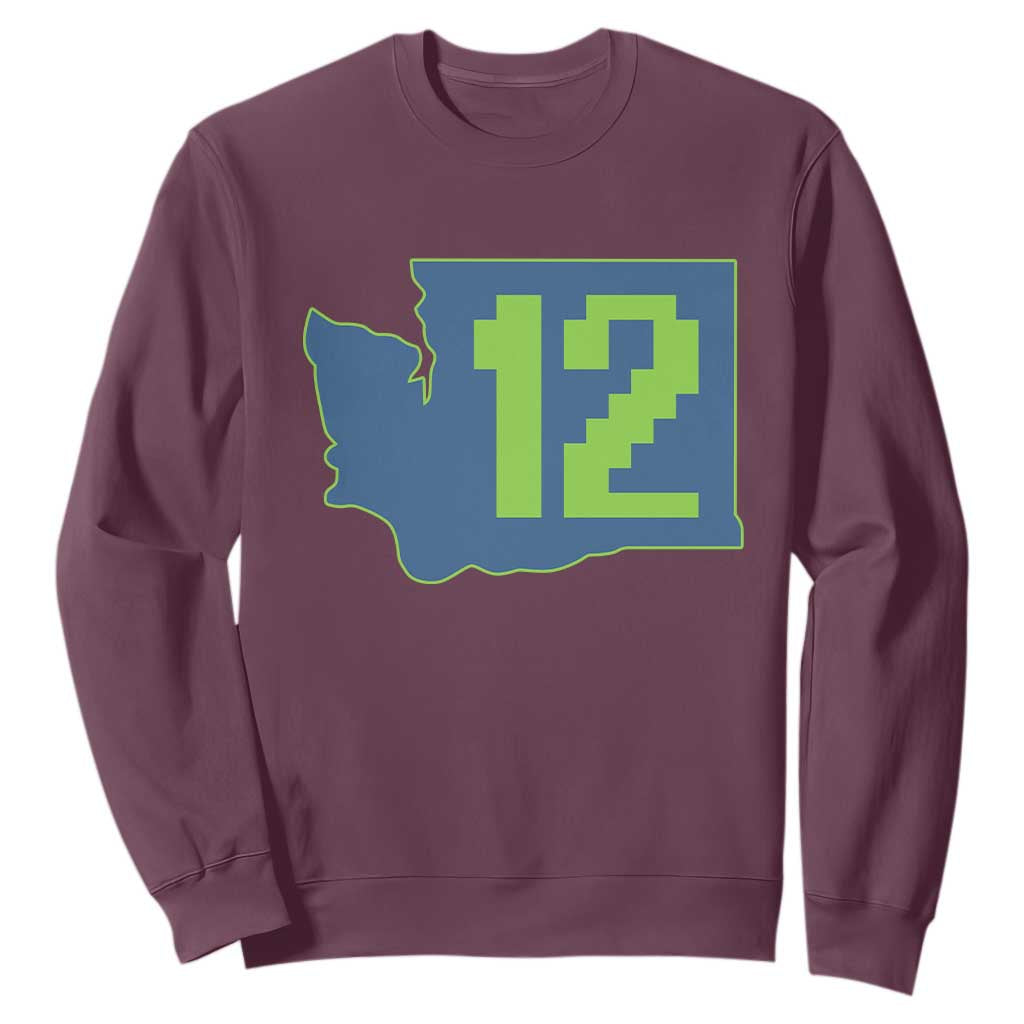 Washington State Map Number 12 Sweatshirt Pacific Northwest Sports Fan