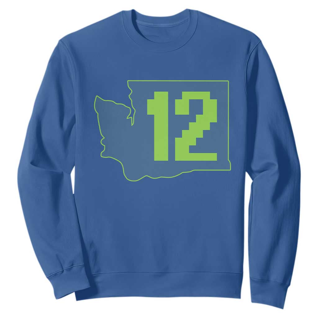 Washington State Map Number 12 Sweatshirt Pacific Northwest Sports Fan TS12 Royal Blue Print Your Wear
