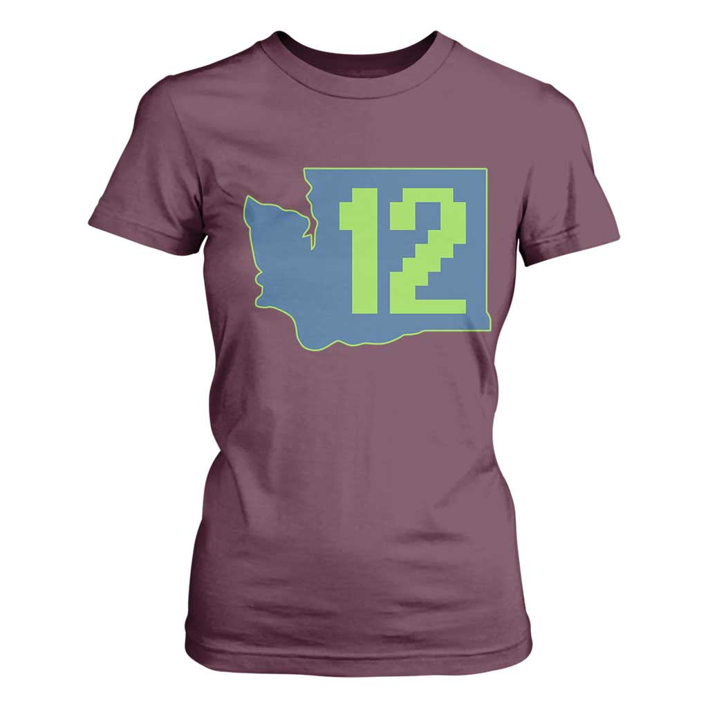 Washington State Map Number 12 T Shirt For Women Pacific Northwest Sports Fan